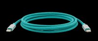 Teal braided charging cable coiled neatly, isolated on transparent background, ready for t-shirt design, stickers, clipart, print on demand, and sublimation projects.