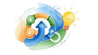 Circular economy concept with recycling arrows, light bulb innovation and sustainable development symbols on white background for eco-friendly business presentations.