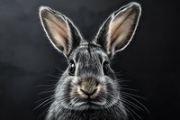 Wild rabbit portrait with detailed fur texture and expressive eyes on dark background for wildlife and nature projects.