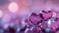 Sparkling purple heart-shaped ornaments with glittery borders on soft bokeh background, suitable for Valentine's Day, love, romance, and festive greeting card designs.