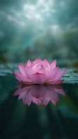 Pink lotus flower blooming on tranquil water surface with soft reflection and blurred natural background for meditation and wellness concepts.