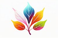 Colorful gradient leaves arranged in fan composition with blue, pink, orange and green tones on white background, isolated design element for creative projects.
