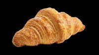 Freshly baked croissant with golden, flaky layers isolated on transparent background. Ready for bakery designs, food packaging, menus, t-shirts, stickers, and print-on-demand products.