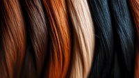 Hair color palette showcasing natural shades from blonde to brunette and black strands for beauty salon color chart and hairstyling reference guide.