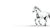 Elegant white horse running freely in minimalist pencil sketch style, capturing motion and grace with simple line art on white background.