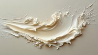 Creamy white paint stroke with dynamic splashing motion and textural details on neutral background for artistic design projects.