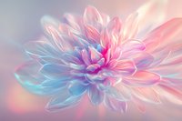 Dreamy macro shot of dahlia flower petals in soft pink and blue pastel colors against blurred background creates ethereal romantic atmosphere.