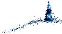 Watercolor Christmas tree in deep blue shades with scattered dots creating magical winter atmosphere, star on top, isolated on white background for holiday designs.