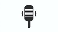 Minimalist microphone icon in black silhouette style shows classic retro broadcasting equipment design element for media and audio projects.