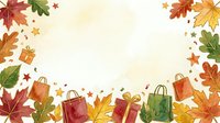 Autumn leaves and shopping bags frame a cream background with scattered stars and gift boxes, perfect for fall seasonal marketing, retail promotions, and holiday shopping campaigns.