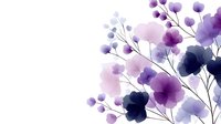 Watercolor purple flowers with delicate branches on white background, soft botanical illustration for wedding invitations and feminine designs.
