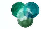 Watercolor circles in emerald and teal hues overlapping to create organic shapes. Abstract art element isolated on white background for modern design projects.