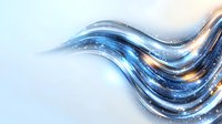 Flowing luminous waves in blue and gold colors create dynamic motion effect against light background, sparkling with magical energy and light particles.