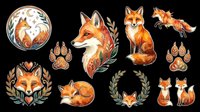 Fox illustration collection with isolated elements on transparent background, ready for t-shirt design, clipart, stickers, sublimation and print-on-demand projects.