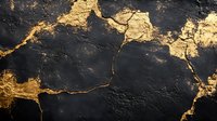 Dark textured background with golden cracks and veins creating abstract luxury pattern. Decorative stone or marble effect surface with metallic gold elements.