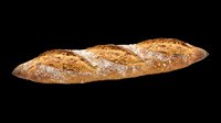 Crusty artisan baguette loaf isolated on transparent background, ready for bakery designs, menus, food packaging, t-shirts, stickers, and print-on-demand products.