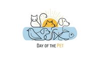 Cute line art animals including cat, dog, bird and fish with sun rays for pet day celebration on white background isolated for design use.
