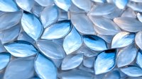 Metallic blue leaf-shaped elements create abstract pattern with light reflections and shadows. Decorative background design for modern interior and packaging.