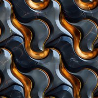Seamless pattern with curved metallic gold and black marble shapes creating dynamic wave effect. Luxurious abstract design repeats perfectly for wallpaper or fabric.