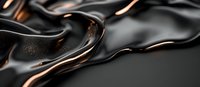 Luxurious black and copper metallic liquid waves create elegant abstract background with smooth flowing texture and dramatic lighting effects for modern design.