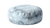 Soft round pouf with watercolor tie-dye pattern in shades of blue and gray, isolated on white background, suitable for interior design and furniture visualization.