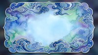 Watercolor cloud frame with swirling ornamental border in blue and green tones. Decorative background for invitations, cards and artistic projects.