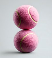 Pink tennis balls stacked on neutral background, isolated sports equipment ready for design projects, clipart, merchandise printing and athletic promotional materials.