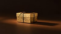 Vintage cardboard package tied with black rope on wooden surface with dramatic lighting and shadow effects for shipping and delivery concepts.