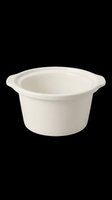 Cream-colored disposable food container with handles, isolated on transparent background, ready for packaging design, print-on-demand products, and commercial use applications.