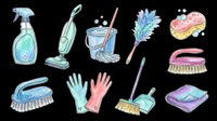 Cleaning supplies and household tools collection isolated on transparent background, ready for t-shirt design, clipart, stickers, print-on-demand products and sublimation projects.