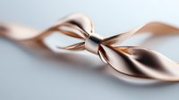 Elegant rose gold satin ribbon bow with soft folds and delicate sheen against light background, creating luxurious gift wrapping or decorative element.