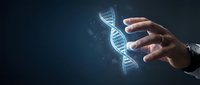 Scientist or researcher hand holding glowing DNA helix structure against dark background, representing genetic engineering, biotechnology, and scientific innovation in medicine and research.