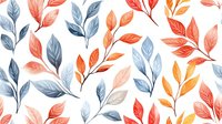 Delicate watercolor leaves pattern in coral, navy blue and orange shades on white background. Seamless botanical repeat design for fabric, wallpaper and stationery.
