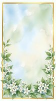 Watercolor floral frame with white flowers and green leaves on soft pastel background for wedding invitations and greeting cards.
