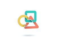 Modern geometric logo design with overlapping shapes in teal, yellow and coral colors on white background for branding and corporate identity projects.