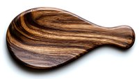 Handcrafted wooden serving spoon with natural grain pattern and curved ergonomic handle isolated on white background. For kitchen and dining decor.