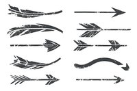 Grunge arrows collection with distressed texture effect, tribal and boho style design elements on white isolated background for graphic projects.