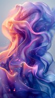 Ethereal flowing abstract shapes in coral pink and deep blue colors with glowing particles creating dreamy cosmic atmosphere for wallpaper and digital art designs.