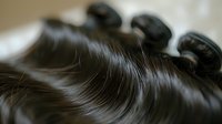 Close up of dark glossy hair with styling rollers showing smooth waves and texture. Professional hairdressing and beauty concept for salon services.