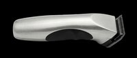 Hair clipper with silver metallic body and black blade guard, isolated on transparent background, ready for clipart, print-on-demand, and design projects.