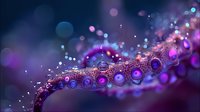 Magical purple and blue bokeh lights with water droplets creating an ethereal macro composition against dark background. Artistic abstract photography.