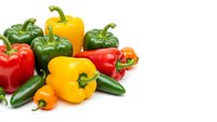 Fresh colorful bell peppers and chili peppers isolated on white background for healthy cooking and culinary design projects.