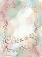 Soft watercolor background with ornate decorative frame and botanical flourishes, isolated on white space, ready for wedding invitations, greeting cards, and design projects.