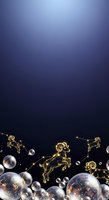 Zodiac constellation ram and goat golden line art with sparkling spheres and bubbles on dark blue gradient background for astrology, horoscope, and celestial design projects.