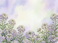 Watercolor purple flowers border frame with soft pastel background for spring wedding invitations, greeting cards and romantic design projects.