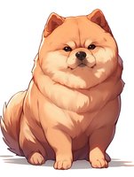 Adorable Chow Chow puppy with fluffy cream coat sitting in cartoon style on white background, suitable for children's book illustrations and pet-themed designs.