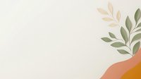Minimalist botanical composition with green leaves and beige branch elements on cream background with terracotta and mustard curved shapes. Modern abstract design.