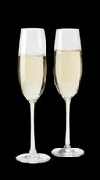 Pair of champagne flutes filled with sparkling wine, isolated on transparent background. Ready for design use on t-shirts, posters, stickers, print-on-demand products, and digital designs.