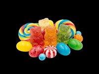 Colorful candy assortment with gummy bears, lollipops, jelly beans, and peppermints isolated on transparent background, ready for stickers, t-shirt design, and print on demand.