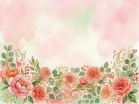 Watercolor floral border with pink roses, peonies, and green foliage on soft pastel background. Suitable for wedding invitations, greeting cards, and design projects.